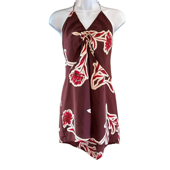 Banana Republic Brown Floral Halter Baby Doll Top Dress XXL Y2K Style Retro NWT - Picture 1 of 2